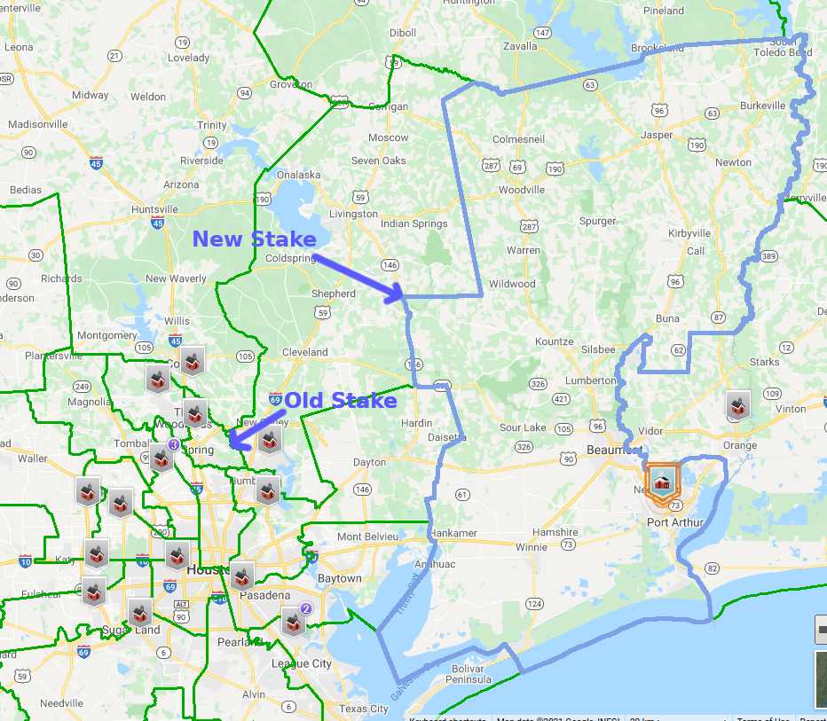 Map showing old & new stakes